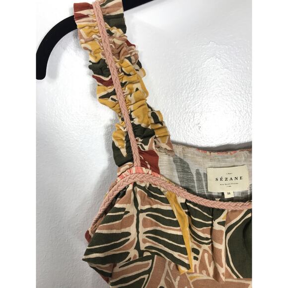 Sezane Filey Linen Sundress Women's 38 Cotton Floral Short Dress Summer Vacation - Picture 5 of 12